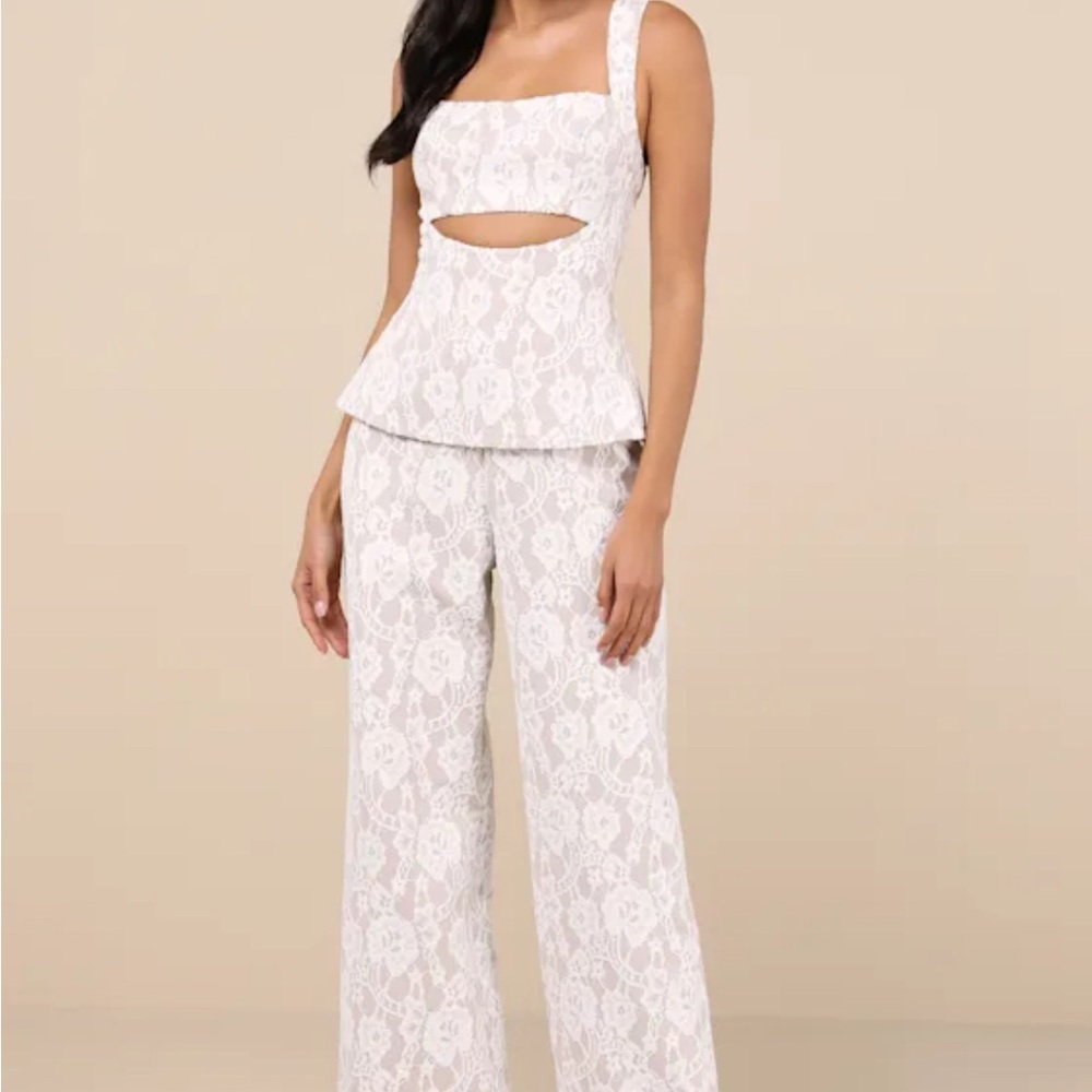 White and Beige Cutout Bridal Jumspuit